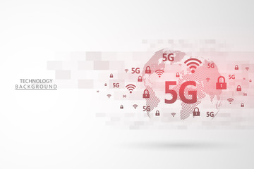 Global network connection.Abstract background technology graphic design. 5G network wireless systems and internet . Big data .Global network high speed connection data rate technology