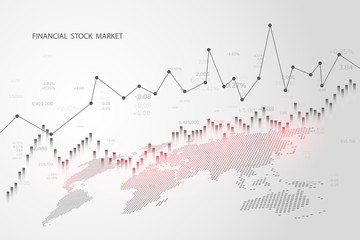 Stock market graph or forex trading chart for business and financial concepts, reports and investment on grey background.Japanese candles . Vector illustration