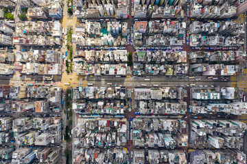 Top down view of Hong Kong downtown cityscape