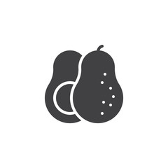 Avocado whole and slice vector icon. filled flat sign for mobile concept and web design. Fresh fruit avocado glyph icon. Symbol, logo illustration. Vector graphics