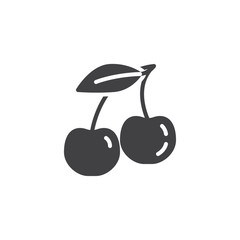 Cherry with leaf vector icon. filled flat sign for mobile concept and web design. Cherry fruit glyph icon. Symbol, logo illustration. Vector graphics