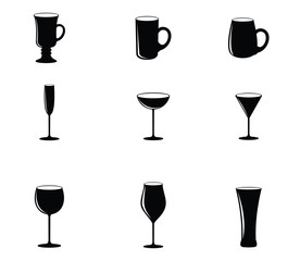Set of vector glasses. Set of vector glasses for wine, martini, champagne and other