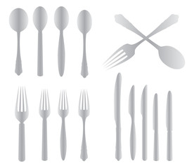 Spoon Fork Knife and Chopsticks - Cutlery Icon Silhouette Set