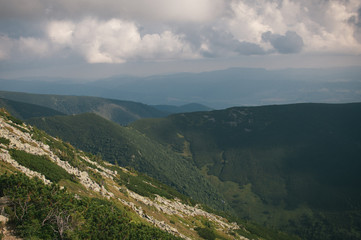 Naklejka premium Hiking in the Low Tatra mountains in Slovakia, almost alone on the ridgeway, only majestic mountains