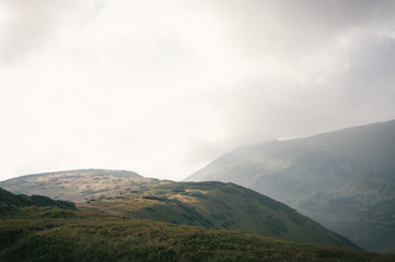 Fototapeta premium Hiking in the Low Tatra mountains in Slovakia, almost alone on the ridgeway, only majestic mountains