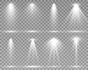 Searchlight collection for stage lighting, light transparent effects. Bright beautiful lighting with spotlights.