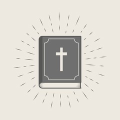 Fototapeta premium Illustration on a religious theme. Bible with rays. Symbols of Christianity.