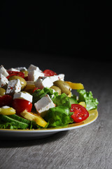 Traditional Greek salad on the plate