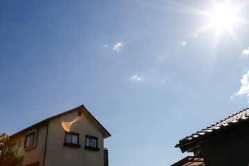 silhouette of roof tile home building for background.