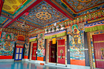 Fototapeta na wymiar Colorful passage at Rumtek Monastery, Sikkim, India