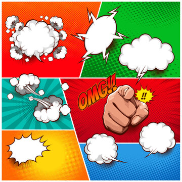 set collection Comic speech box template colorful background, line and bubble, halftone screen and pop art Vector illustration file.