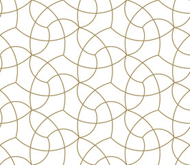 Obraz premium Seamless pattern with abstract geometric line texture, gold on white background. Light modern simple wallpaper, bright tile backdrop, monochrome graphic element