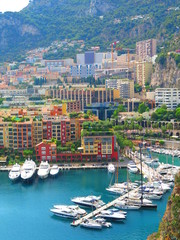 Fototapeta na wymiar Panoramic aerial view of the yacht pier in Monte Carlo, Monaco. Azur coast.