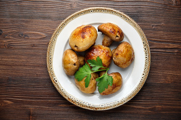 Grilled champignons . restaurant menu 