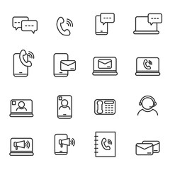 Set of communication related icon line design such as telephone, cellphone and other 