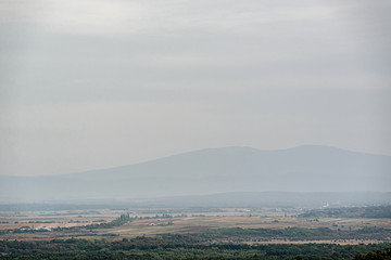 Picturesque panorama of the mountain valley of the Carpathian mountains. Morning in the mountains.