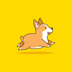 Cute running corgi dog illustration, vector animal pet