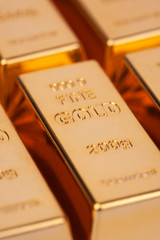 micro view of stack of gold bars 