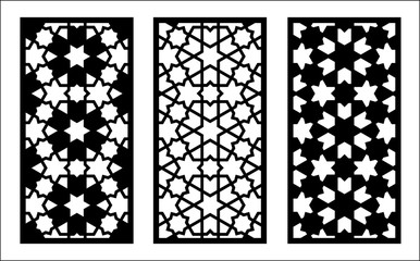 Laser pattern. Set of decorative vector panels for laser cutting. Template for interior partition in arabesque style. Ratio 1:2