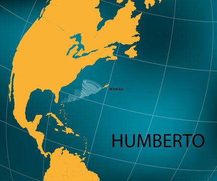 Hurricane Humberto Toward Bermuda. World Map. Vector Illustration. EPS 10