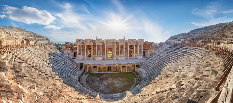 Amphitheater in ancient city of Hierapolis in afternoon
