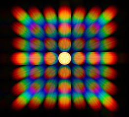 Photo of the diffraction pattern of LED array light, comprising a large number of diffraction...