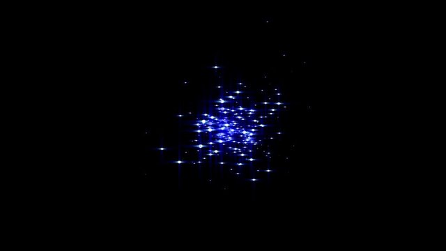Magical sparks, blue particles swarming in the cloud. Video looped, included options on black and transparent background.