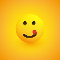Smiling Emoji with Stuck Out Tongue - Simple Happy Emoticon on Yellow Background - Vector Design