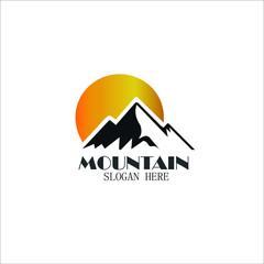 Mountain sun vector icon logo design. Travel adventure nature logotype symbol.