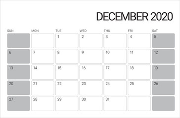 December 2020 desk calendar vector illustration