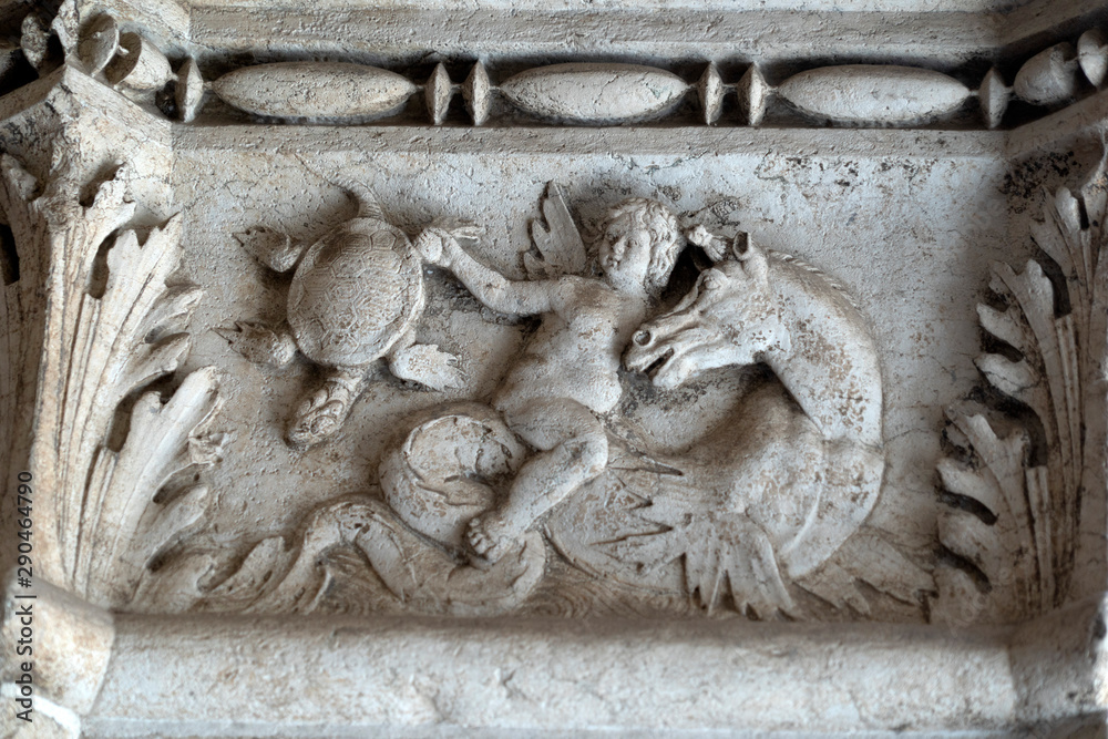 Wall mural doge ducal palace venice capital of column wayside sculpture detail