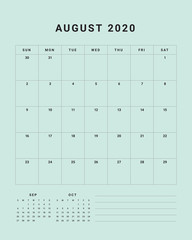 August 2020 desk calendar vector illustration