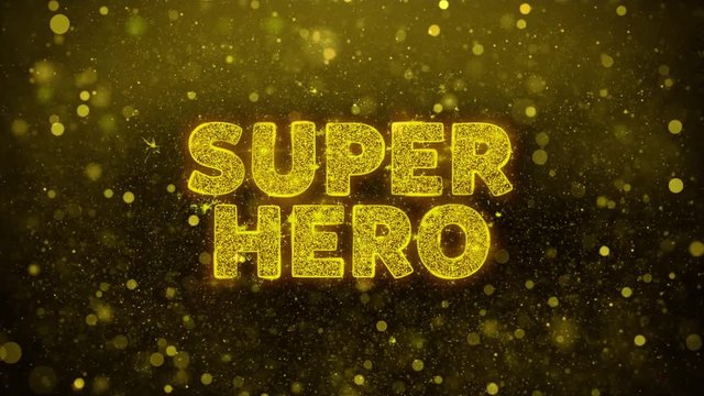 Super Hero Text Golden Glitter Glowing Lights Shine Particles. Sale, Discount Price, Off Deals, Offer promotion offer percent discount ads 4K Loop Animation.