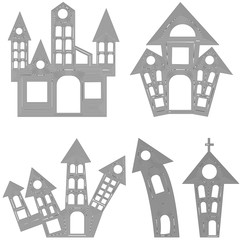Set of halloween house silhouette with black lines on a white background, eps 10