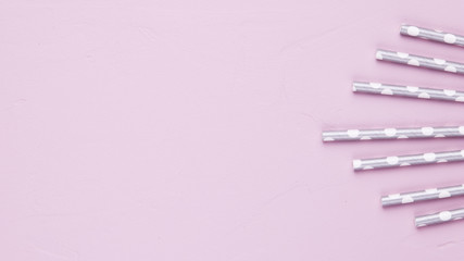 Flat lay composition of drinking straws