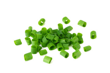 cut of green onion isolated on white background