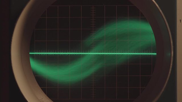 Old oscilloscope display with wave