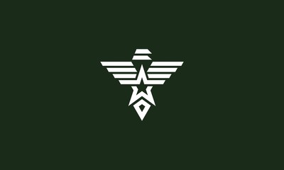 Eagle logo symbol for company or brand with eagle bird and star combination in flat design monogram illustration