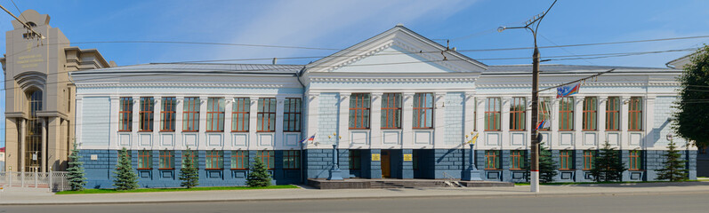 August 23, 2019: Photo of the facade of the building of the National Bank of the Chuvash Republic. Cheboksary. Russia.