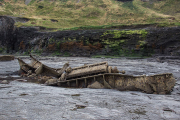 Fototapeta na wymiar Ship wreak site on a beach