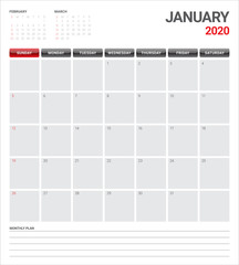 January 2020 desk calendar vector illustration