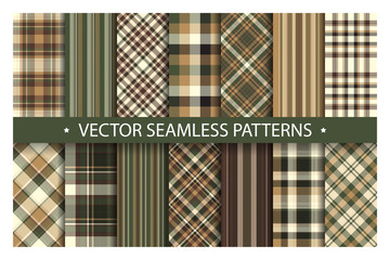 Set plaid pattern seamless. Tartan patterns fabric texture. Checkered geometric vector background. Scottish stripe blanket backdrop