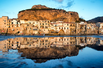 Cefalu Sicily, Italy landmark reflection photo sunset