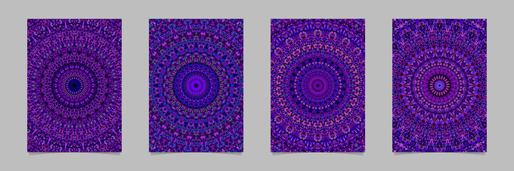 Purple abstract flower mosaic mandala pattern card background design set - vector stationery template illustrations