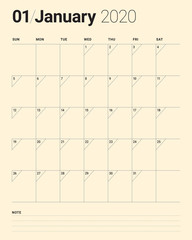 January 2020 desk calendar vector illustration