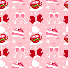 Seamless vector pattern. New Year's and Christmas. Flat design, delicious sweets. Background for gift paper, wrapping, postcard, package, clothes. Good holiday mood