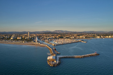 The famous resort of Rimini, Italy. Aerial view of Rimini. Ferris Wheel, Coastline - obrazy, fototapety, plakaty