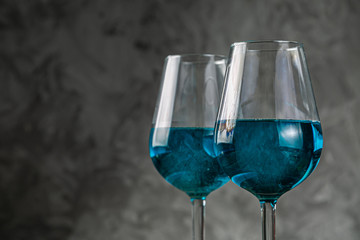 Food trend blue wine on rustic background, copy space