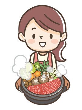 woman holding hot pot of food clip art preview
