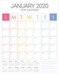 January 2020 desk calendar vector illustration